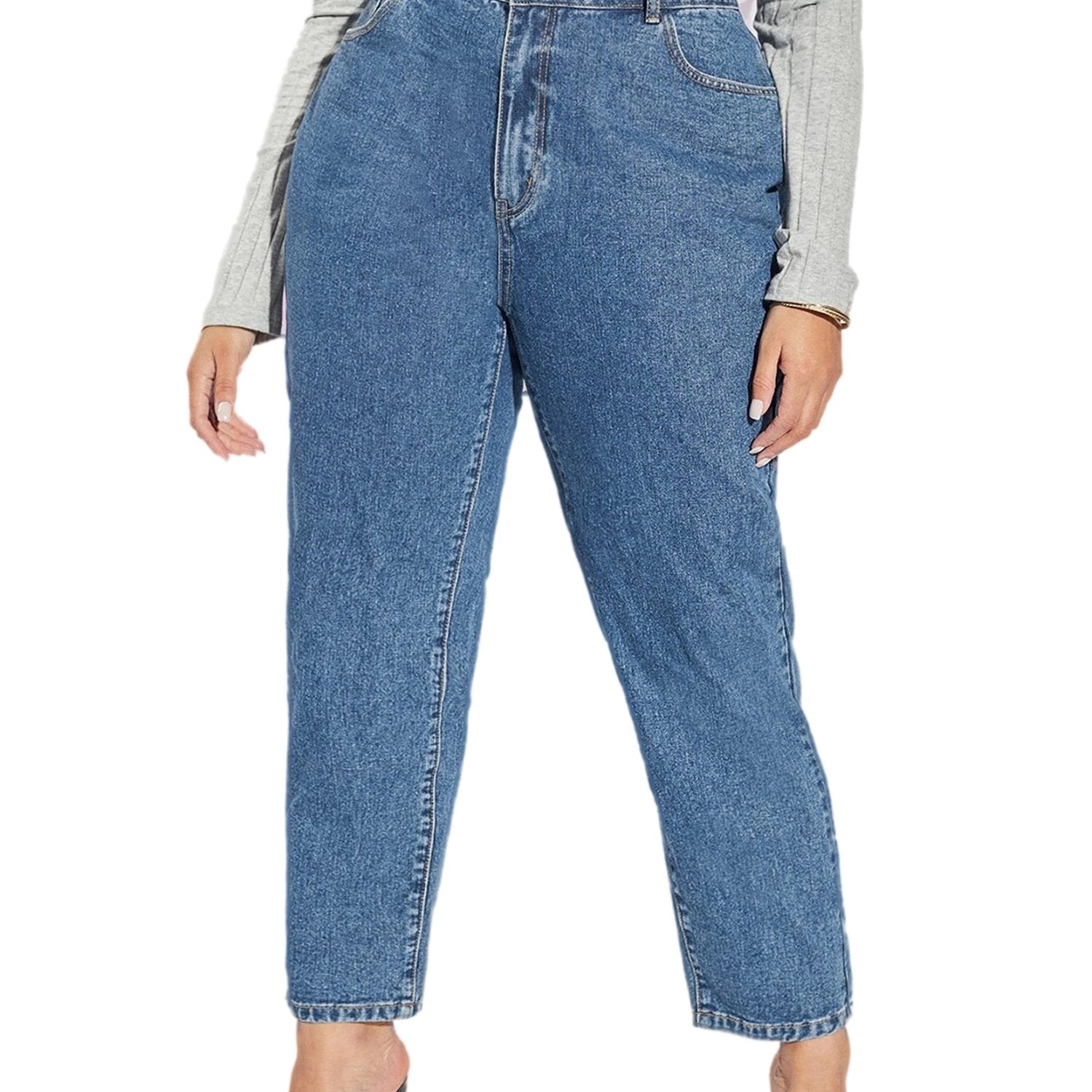 Solid High Rise Tapered Leg Jeans