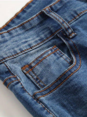 Slim Fit Ripped Jeans Men's Casual Street Style Distressed Denim Pants