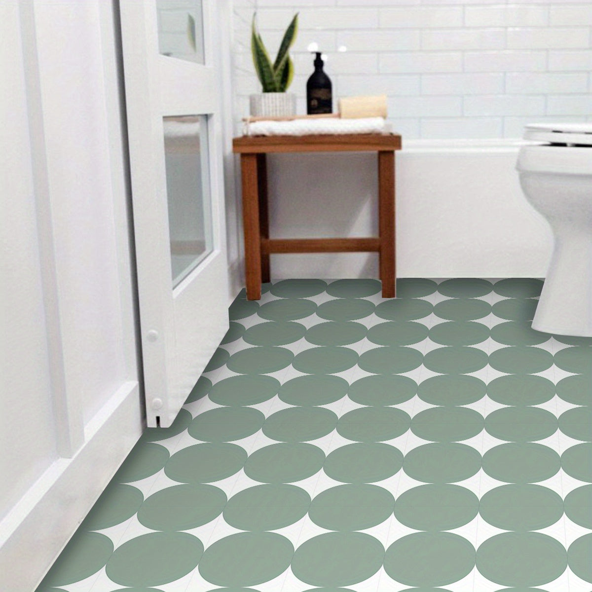 9pcs Green Geometric Tile Peel And Stick Waterproof Vinyl Tile Sticker