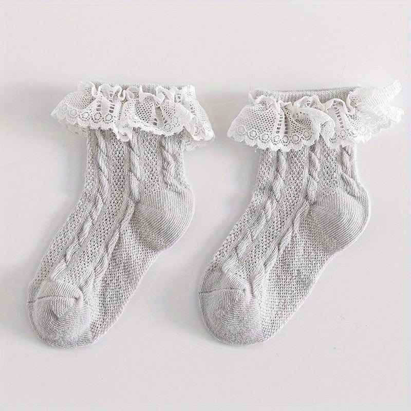 Girls Lace Trim Mesh Ankle Socks for Toddlers