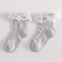 Girls Lace Trim Mesh Ankle Socks for Toddlers