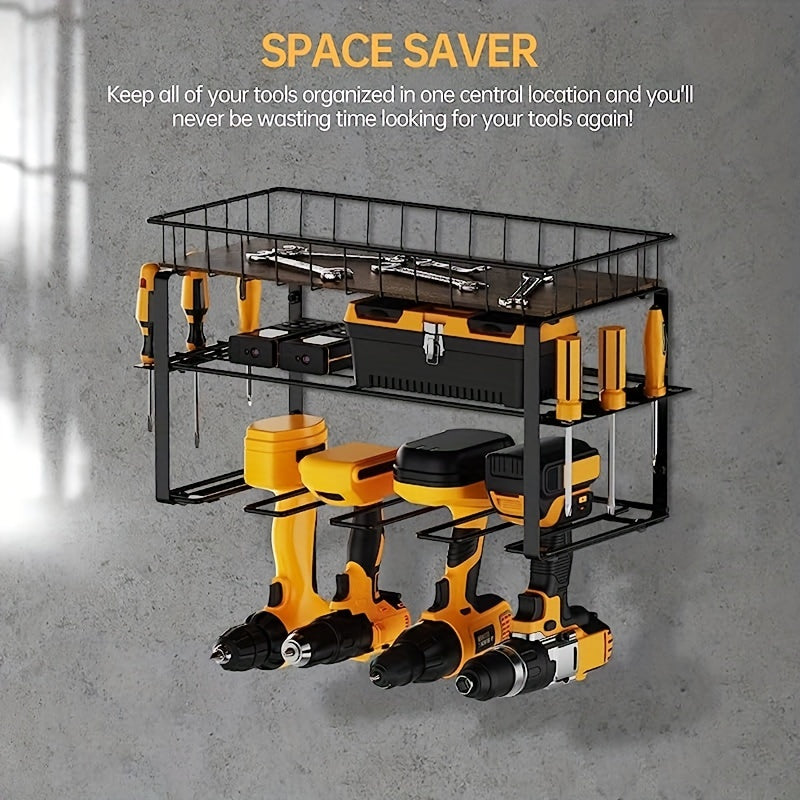 3-Layer Power Tool Organizer Rack Wall Mount Heavy Duty Metal Tool Shelf