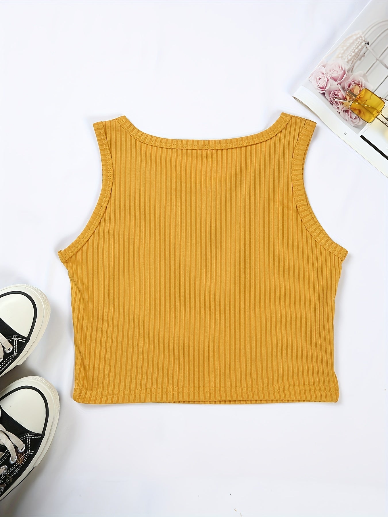 Ribbed Tank Top Crew Neck Sleeveless Summer Casual Top