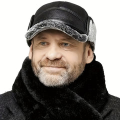 Winter Baseball Cap with Earflaps Faux Leather Warm Dad Hat