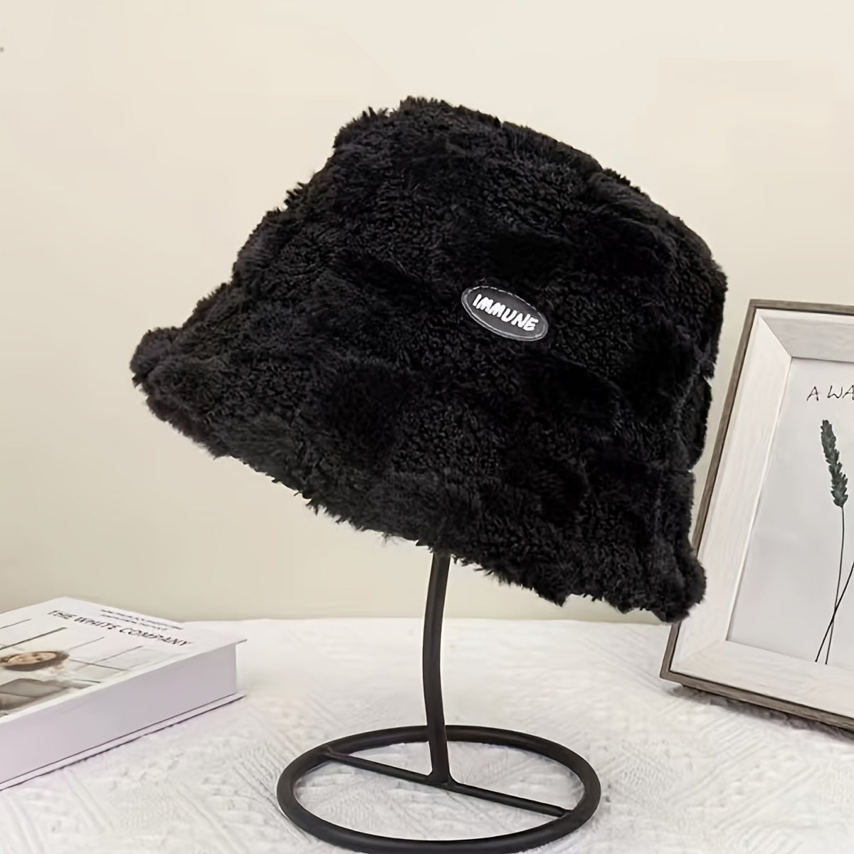 Soft Plush Winter Bucket Hat Women Faux Fur Windproof Cap