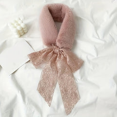 Rabbit Fur Neck Scarf Lace Small Scarf Bow Tie Solid Warm For Women