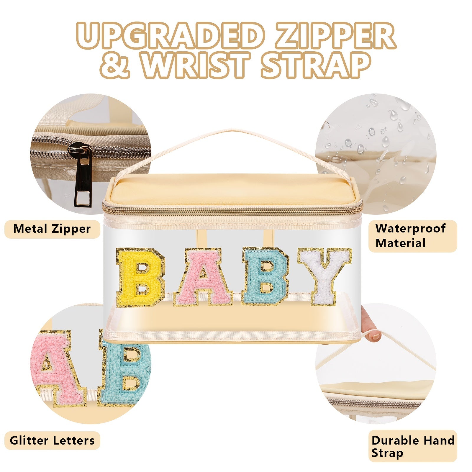 Chenille Letter Clear Makeup Bag Zipper Waterproof Cosmetic Handbag