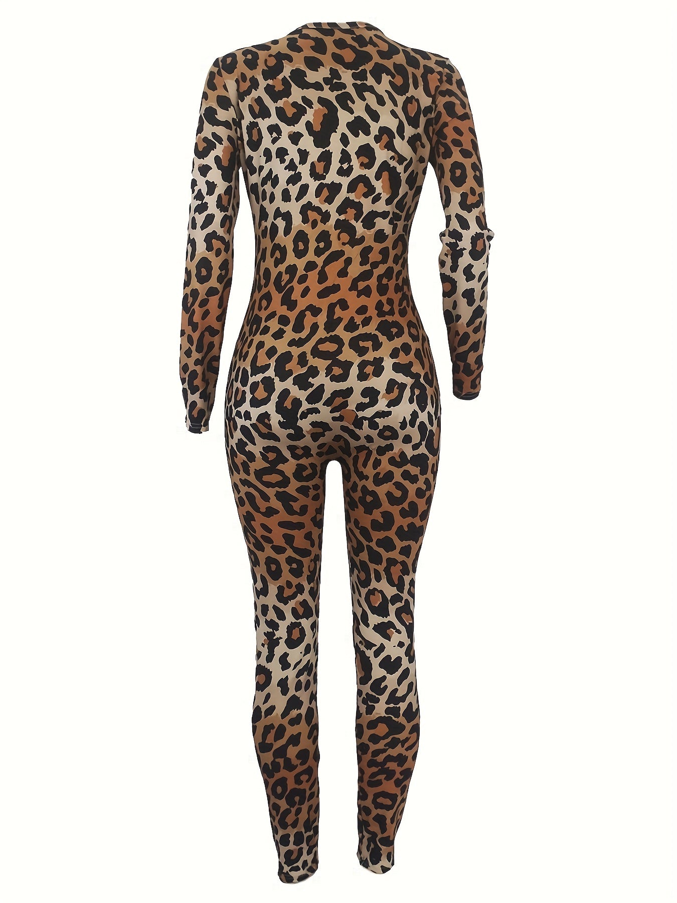 Leopard Lounge Jumpsuit Long Sleeve V Neck Buttons Jumpsuit