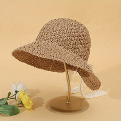 Crochet Floppy Sun Hat Khaki UV Protection Straw Hat