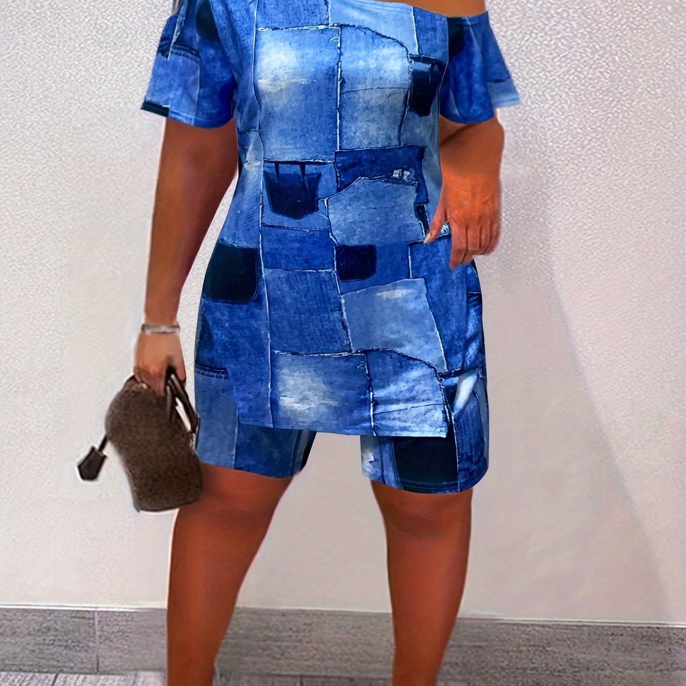 Patchwork Casual Two piece Set T shirt & Slim Shorts Outfits