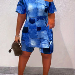 Patchwork Casual Two piece Set T shirt & Slim Shorts Outfits