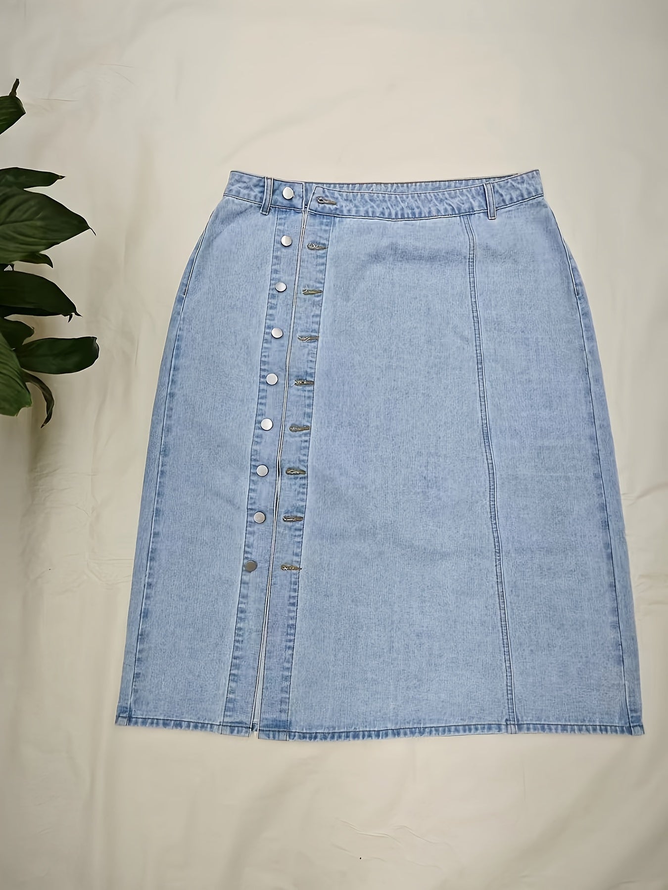 Midi Denim Skirt Button Up High Rise