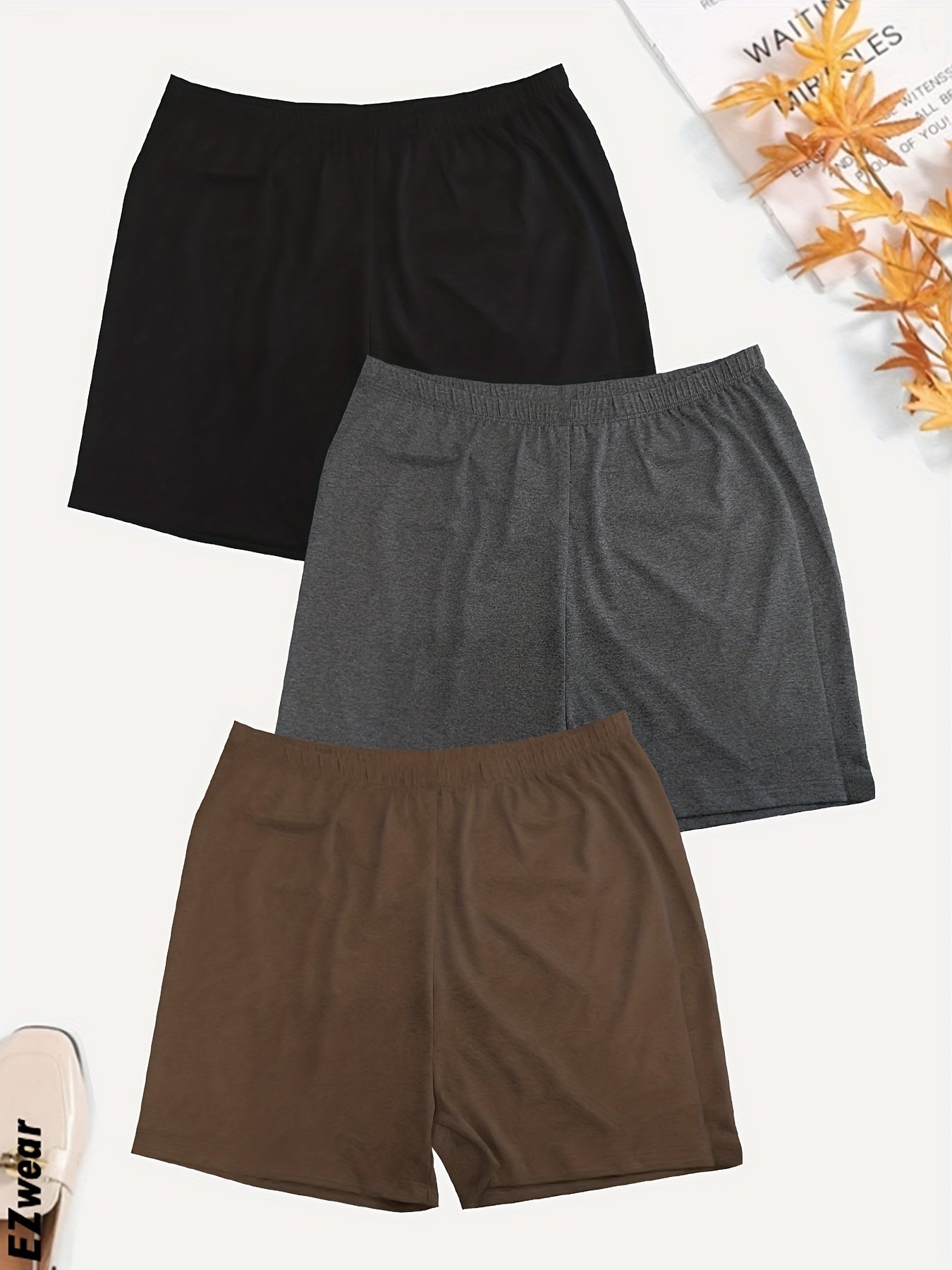 3 Pack Plus Size Women's Solid Stretch Shorts Set