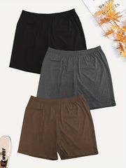 3 Pack Plus Size Women's Solid Stretch Shorts Set