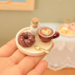 Dollhouse Pastry Coffee Tray Set for OB11 - 5pcs Props & Backdrop