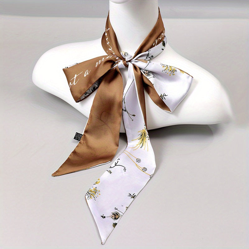 Flower Printed Neckerchief Skinny Scarf Headband Hair Tie