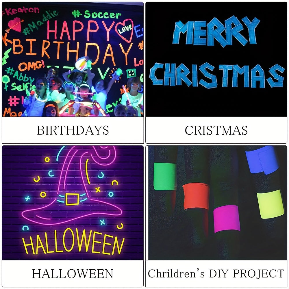 6pcs Fluorescent Cloth Tape Adhesive Neon Glow In The Dark Tape Matte 6 Colors