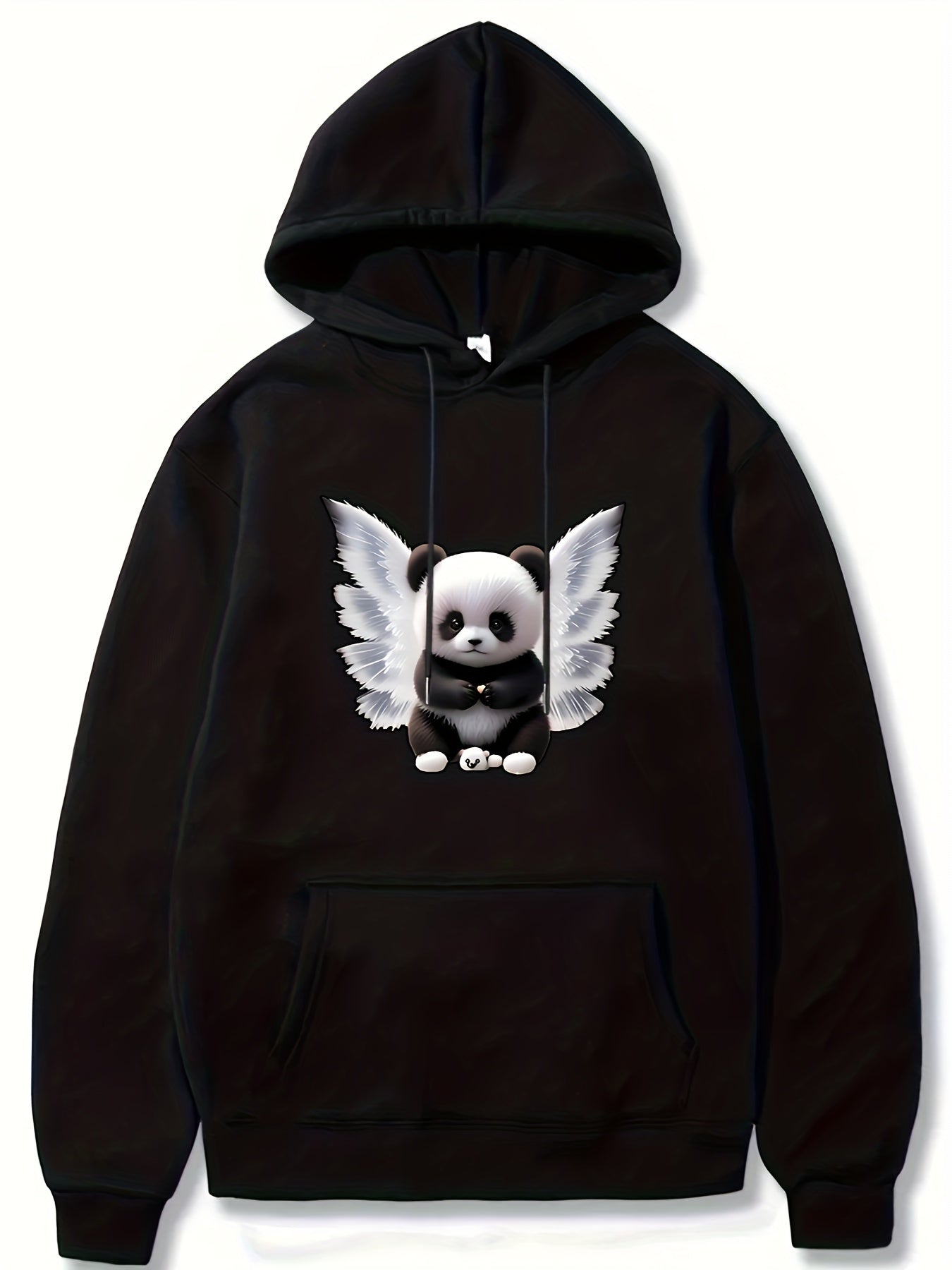 Panda & Wings Print Hoodie For Men Casual Hooded Long Sleeve Top Gift
