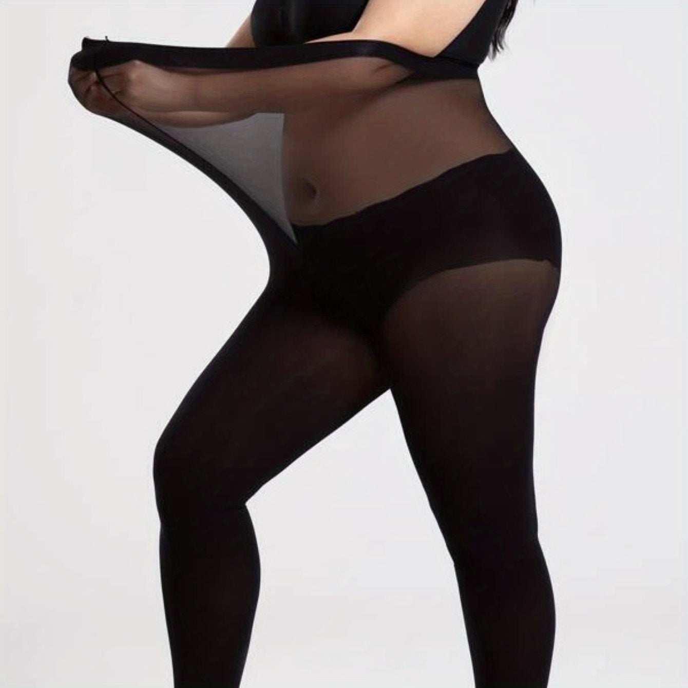 Women's Plus Size Solid Semi Sheer High Rise Tights
