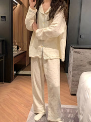 Dot Print Pajama Set Long Sleeve Top & Elastic Waistband Pants