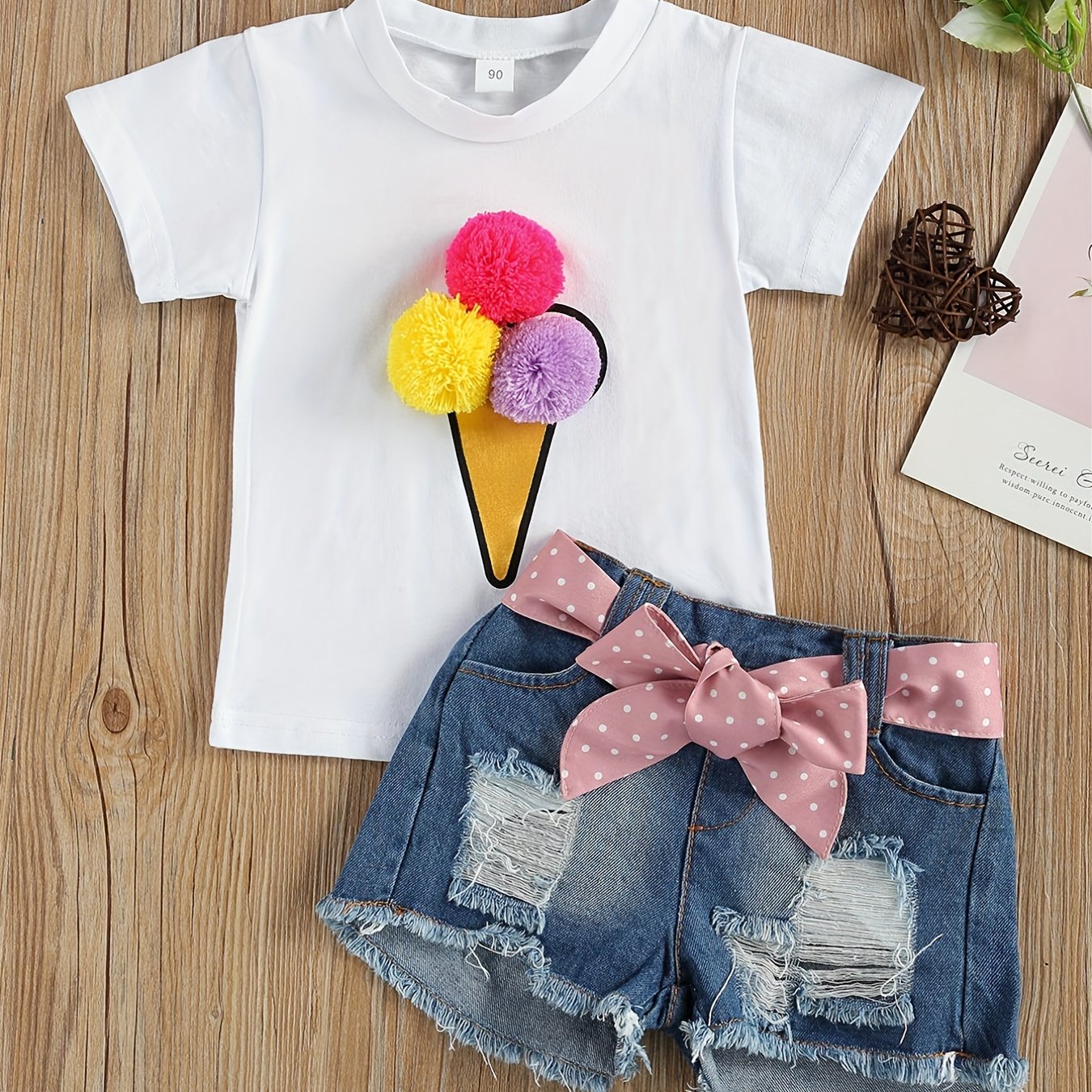 Girls Ice Cream Pom Pom T-shirt & Shorts Set