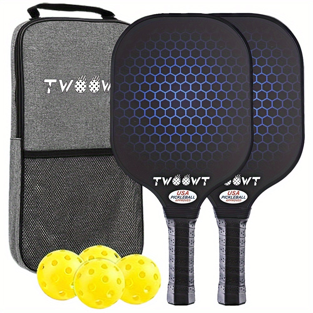 2-Pack Fiberglass Pickleball Paddles with Bags and 4 Balls Set
