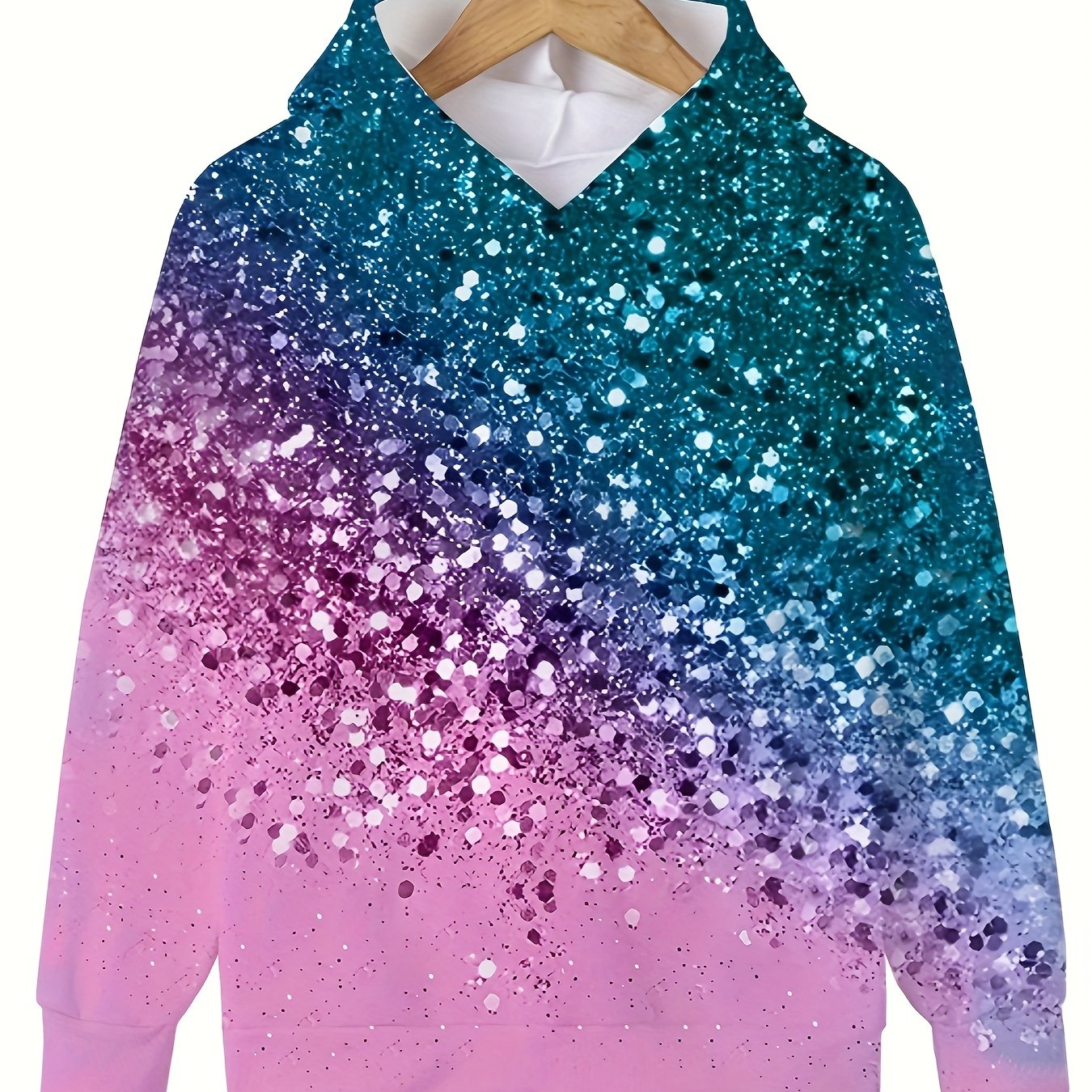 Sequin Effect Kids Hooded Pullover Long Sleeve Sweatshirt