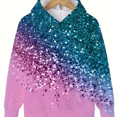 Sequin Effect Kids Hooded Pullover Long Sleeve Sweatshirt
