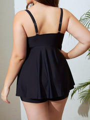 Solid Knot Front V Neck Cami Top & Shorts Swimsuit Set