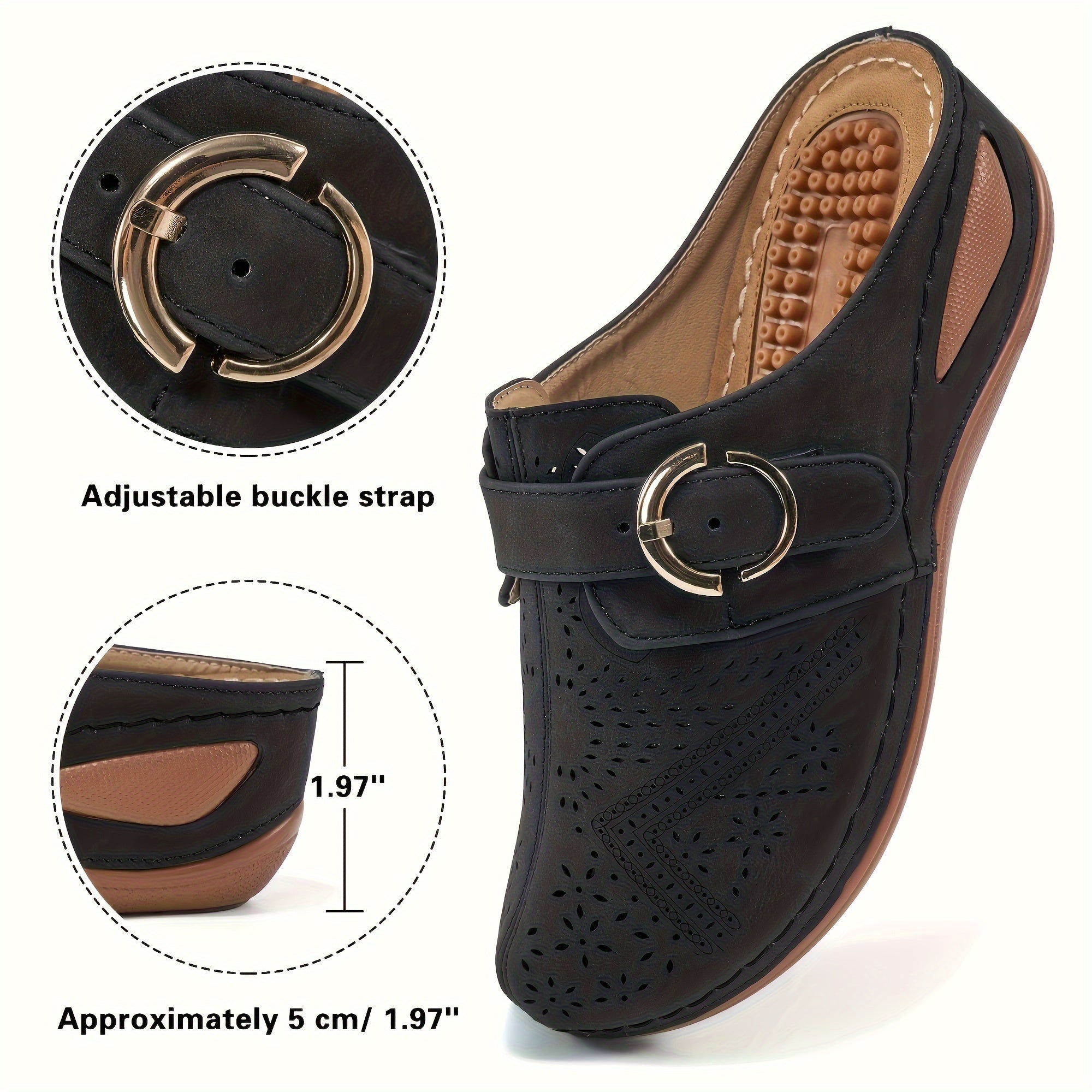 Women's Wedge Clogs Closed Toe Hollow Out Buckle Strap Decor Mules