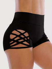 Cut Out Criss Cross High Rise Fitness Shorts