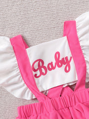 Baby Sweet Contrast Letter Print Flying Sleeve Romper Ruffled Dress