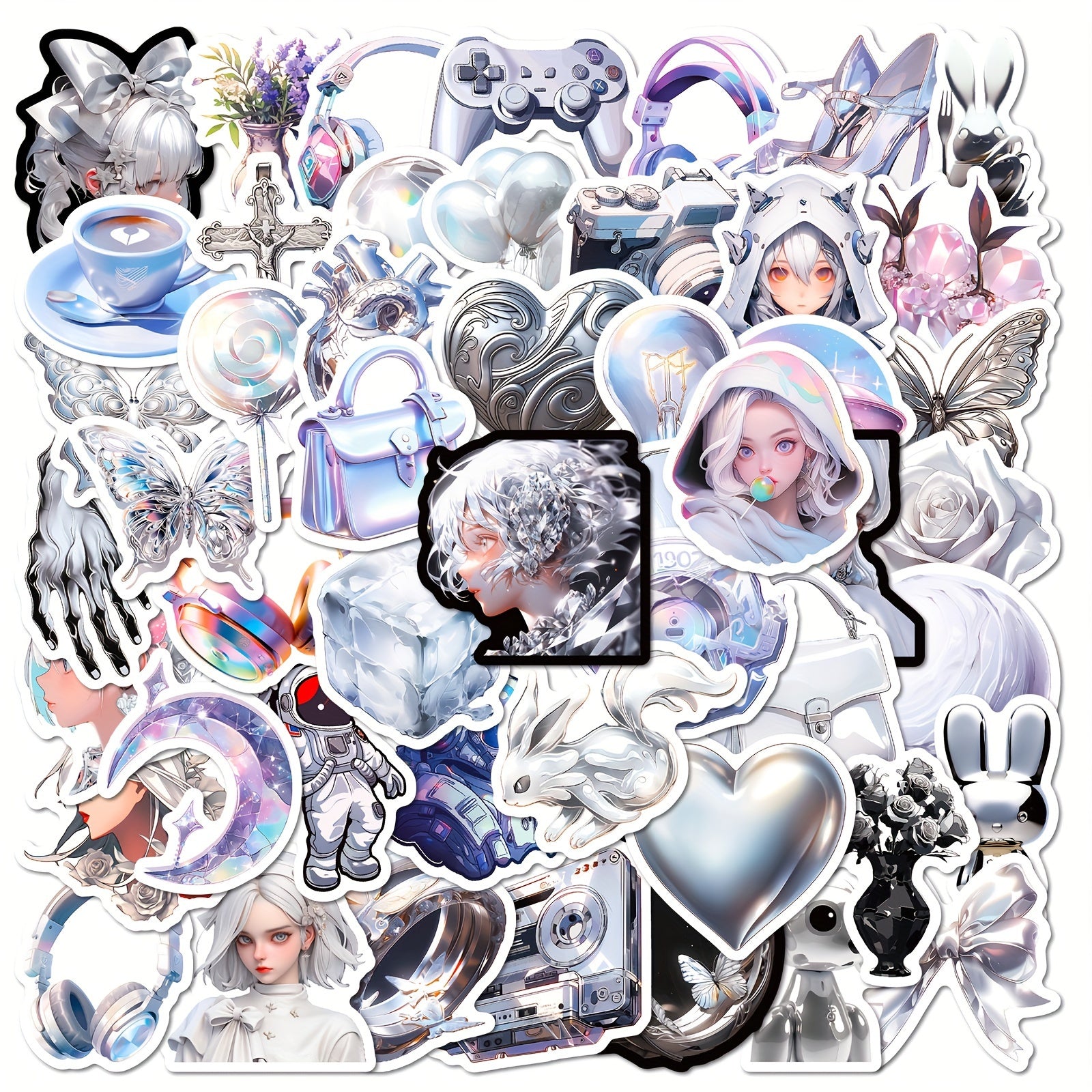 50pcs Silver Graffiti Stickers Waterproof DIY Sticker Pack
