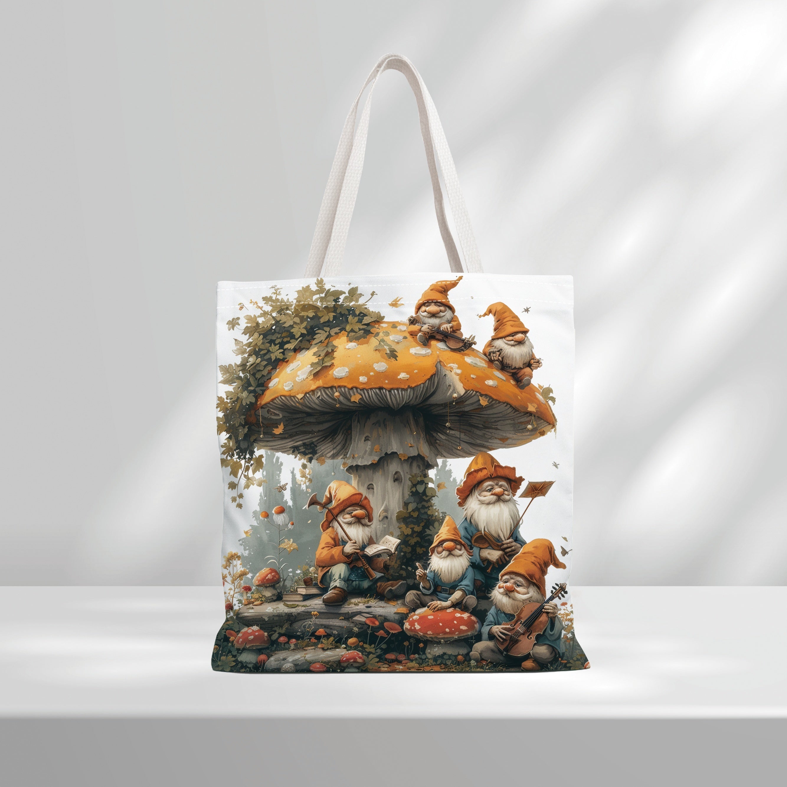 Mushroom House Pattern Tote Bag Durable Canvas Bag For Daily Commute