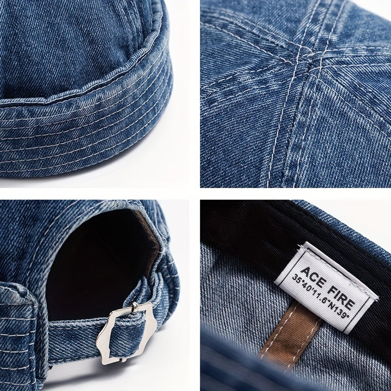 Vintage Denim Sailor Cap Brimless Landlord Hat Spring Autumn