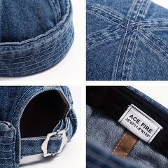 Vintage Denim Sailor Cap Brimless Landlord Hat Spring Autumn