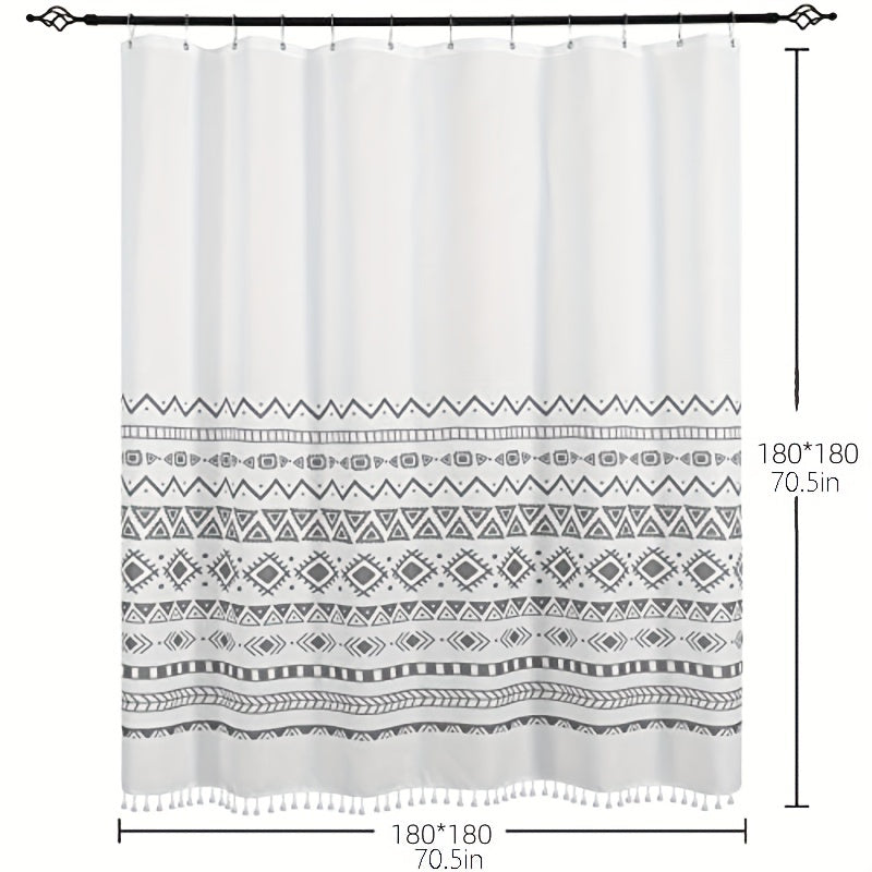 Bohemia Style Shower Curtain with Tassel Durable Waterproof Mildew Proof Fabric