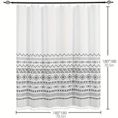 Bohemia Style Shower Curtain with Tassel Durable Waterproof Mildew Proof Fabric