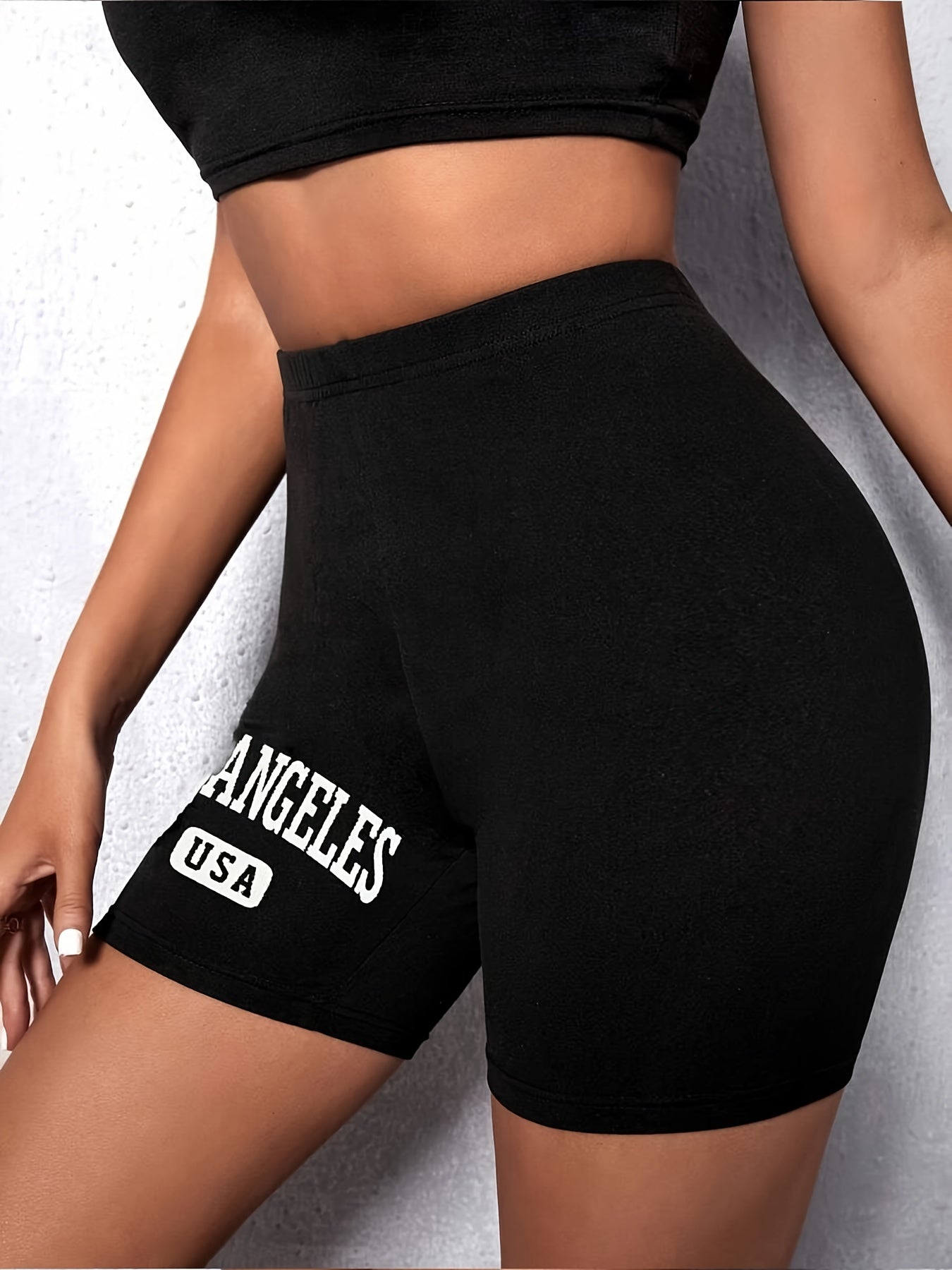 LA Print Biker Shorts High Waist Stretch Skinny Workout Yoga Shorts