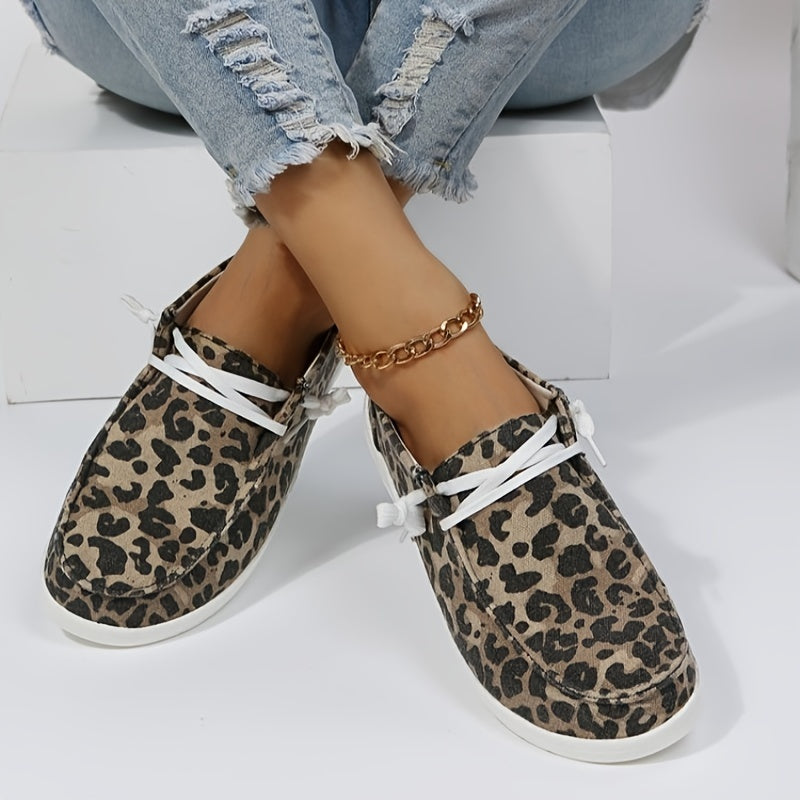 Leopard Print Lace Up Lightweight Low Top Sneakers