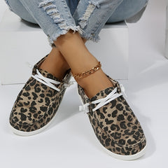 Leopard Print Lace Up Lightweight Low Top Sneakers