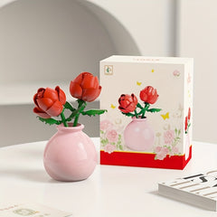 Mini Blocks Eternal Flower Series Rose Vase Toy Model Girls' Gift