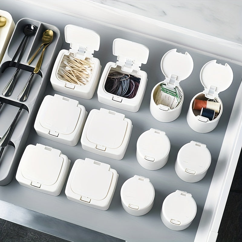3pcs Desktop Press Storage Box with Lid for Makeup Cotton Swabs