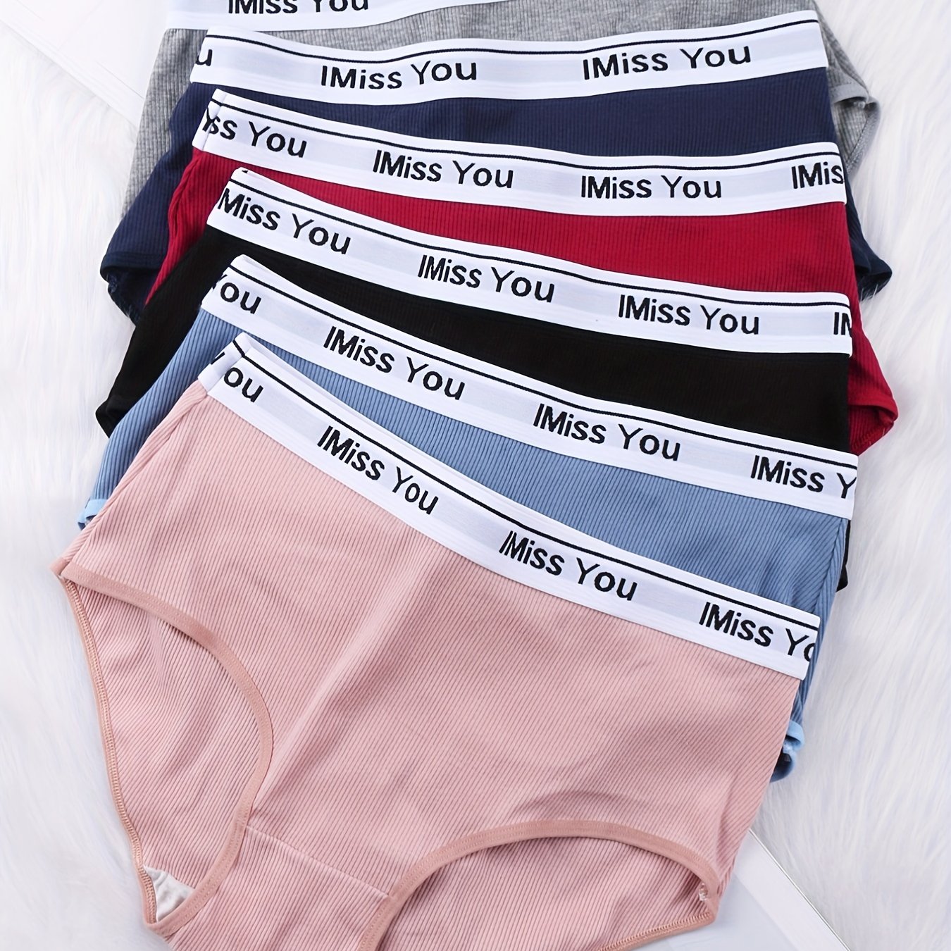 6pcs Letter Tape Ribbed Briefs Women's Lingerie