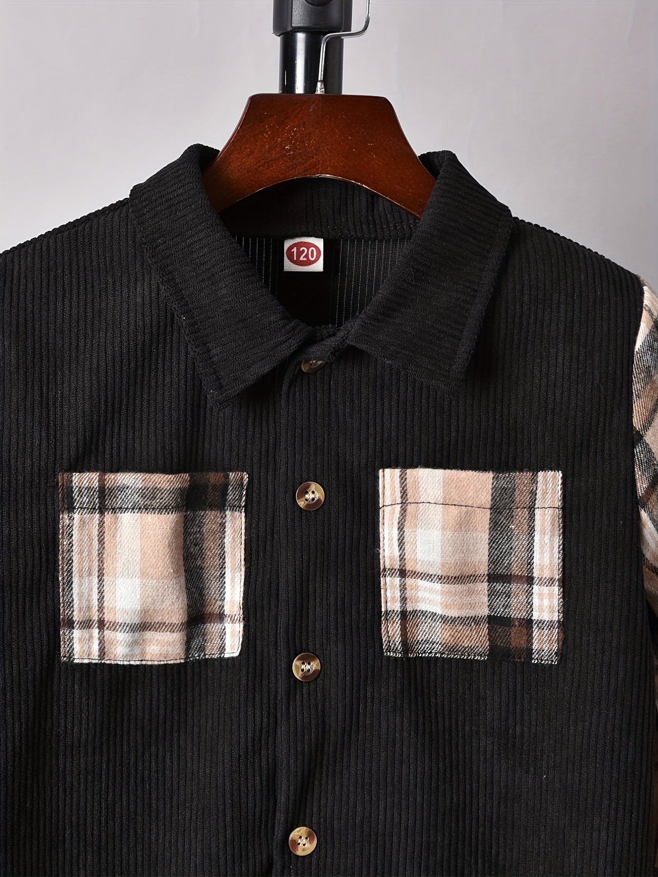 Boy's Plaid Fleece Jacket Casual Lapel Button Up Coat