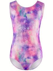 Stretchy Tie Dye Sleeveless Gymnastics Leotard Dance Suit