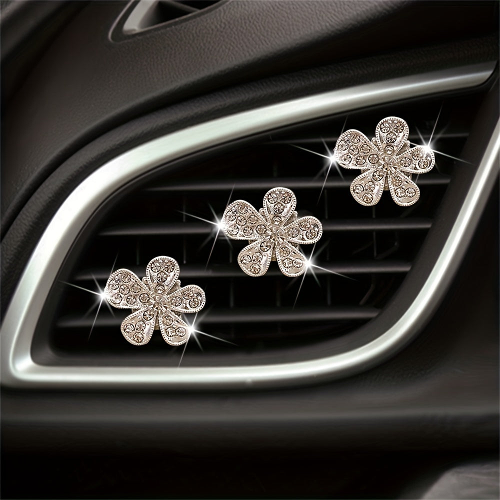 3pcs Car Air Outlet Crystal Flower Inlaid Diamonds