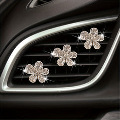 3pcs Car Air Outlet Crystal Flower Inlaid Diamonds