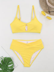 Solid V Neck Bikini Set High Cut Two Pieces Swimsuit