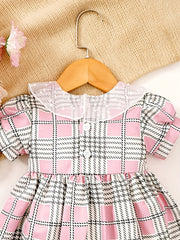 Baby Girls Plaid Dress with Puffy Sleeves and Bow